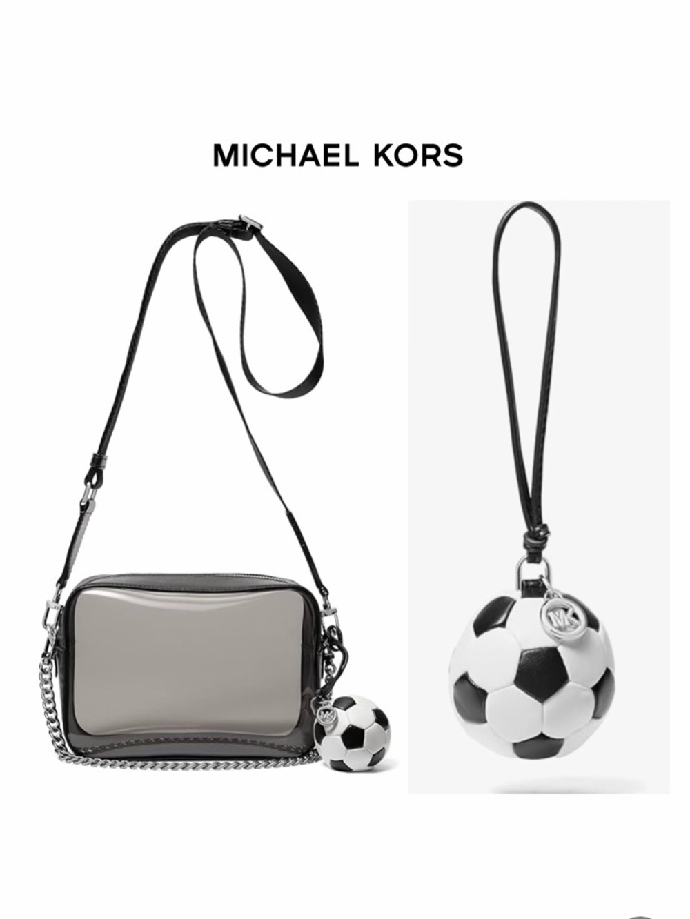NWT MICHAEL KORS SOCCER BALL Silver-Tone Faux Leather & Nappa Leather Bag Charm - Picture 4 of 12